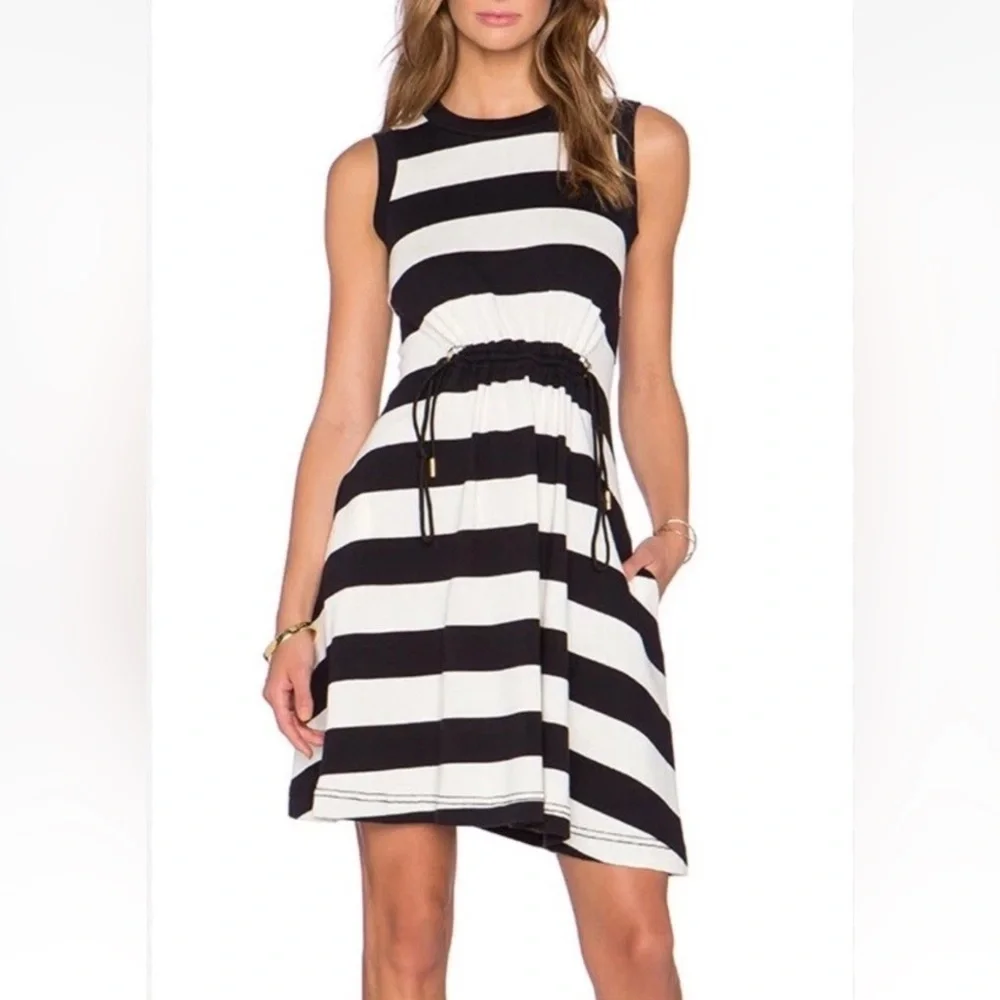 Kate‎ Spade Black Ivory Cotton Striped Dress Womens Size Small (653)